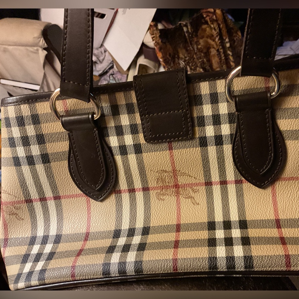 AUTH BURBERRY Dark Brown Leather Tote with Gold Accents with BURBERRY WALLET - Picture 16 of 16
